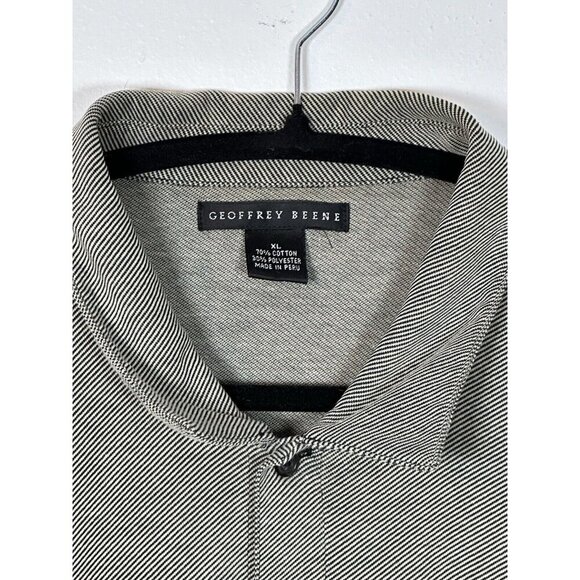 GEOFFREY BEENE Mens XL Double Cotton Print Button Down Shirt Gray Stripe Knit - Picture 3 of 10